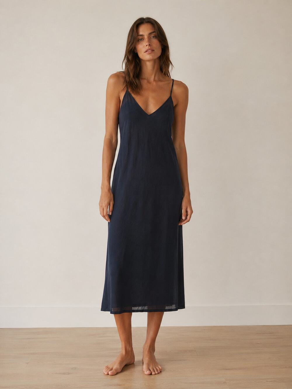 The Great. Navy Midi Slip Dress 100% Cotton Minimalist Sheer Size 1 Size Small
